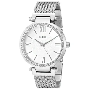 GUESS W0638L1 LADIES Watch – SILVER SUNRAY DIAL with CRYSTAL BEZEL, ALL SILVER CASE & STEEL CHAIN Design - Image 1