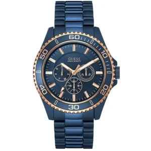 GUESS W0172G6 GENTS Watch – BLUE MULTIDIAL with ROSE GOLD HANDS, BLUE CASE & BLUE STEEL CHAIN Design - Image 1