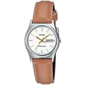 Casio LTP-V006L-7B2UDF LADIES Watch – WHITE DIAL with Premium LIGHT BROWN LEATHER STRAP Design - Image 1