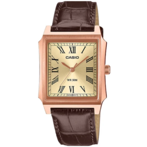 Casio MTP-B190RGL-9BV GENTS Watch – ROSE GOLD ROMAN DIAL with Premium BROWN LEATHER STRAP Square Design - Image 1
