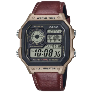 Casio AE-1200WHL-5A GENTS Watch – DIGITAL DISPLAY with Premium ROSE GOLD BEZEL & BROWN LEATHER STRAP Design - Image 1