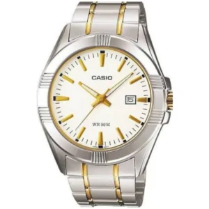 CASIO MTP-1308SG-7AVD GENTS Watch – CRISP WHITE DIAL with DATE, TWO-TONE GOLD & SILVER STAINLESS STEEL CHAIN Design - Image 1