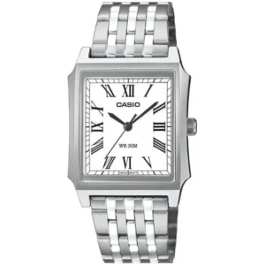 CASIO MTP-B190D-7BVDF GENTS Watch – SQUARE WHITE DIAL with ROMAN NUMERALS, SILVER CASE & STAINLESS STEEL CHAIN Design - Image 1