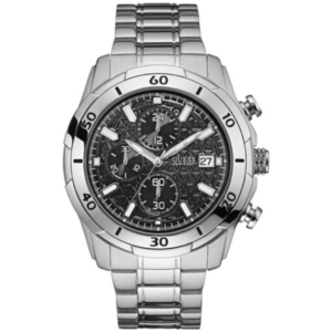 GUESS W0746G2 GENTS Watch – BLACK MULTIDIAL with ENGRAVED BEZEL, STAINLESS STEEL CASE & STEEL CHAIN Design - Image 1