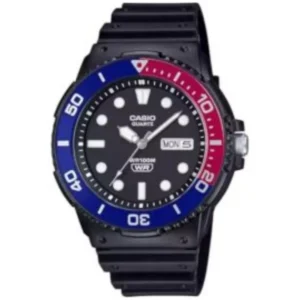CASIO MRW-230H-1E2V GENTS Watch – BLACK DIAL with RED & BLUE "PEPSI" BEZEL, BLACK RESIN CASE & BLACK RUBBER STRAP Design - Image 1