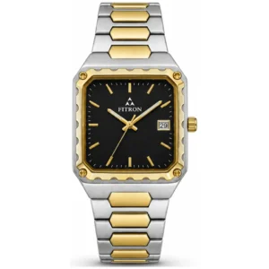 FITRON F9497M GENTS Watch – TWO-TONE STAINLESS STEEL CASE & BRACELET, BLACK DIAL WITH GOLDEN HANDS & FIGURES, DATE DISPLAY - Image 1