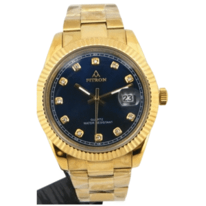 FITRON SS1904003M Gents Watch – Golden Rolex Style, Blue Dial, Quartz Movement - Image 1