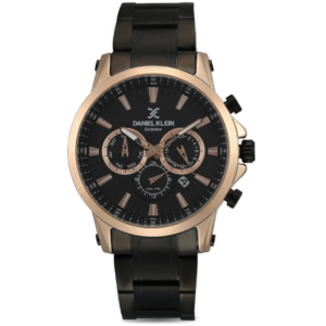 DANIEL KLEIN DK 1.12224-2 GENTS Watch – BLACK CHAIN & ROSE GOLD CASE, BLACK DIAL WITH CHRONOGRAPH FUNCTIONALITY - Image 1