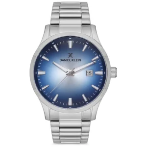 DANIEL KLEIN DK 1.12632.2 GENTS Watch – SILVER STAINLESS STEEL CASE & CHAIN, SKY BLUE DIAL WITH RADIUM HANDS & FIGURES, DATE DISPLAY - Image 1
