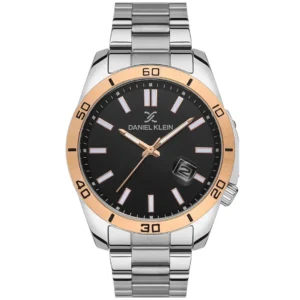 DANIEL KLEIN DK 1.12571.3 GENTS Watch – STAINLESS STEEL CASE, MESH CHAIN, SILVER DIAL & ROSE GOLD BEZEL QUARTZ Design - Image 1