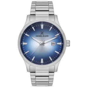 DANIEL KLEIN DK 1.12632.2 GENTS Watch – SILVER STAINLESS STEEL CASE & CHAIN, SKY BLUE DIAL WITH RADIUM HANDS & FIGURES, DATE DISPLAY - Image 1