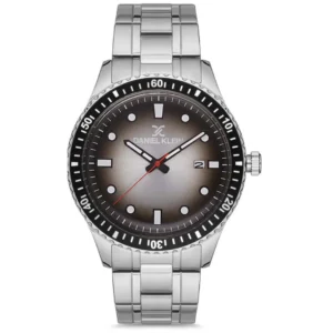 DANIEL KLEIN DK 1.12682-1 GENTS Watch – BLACK STAINLESS STEEL CASE & SILVER CHAIN, GREY DIAL WITH RADIUM HANDS & FIGURES, DATE DISPLAY - Image 1