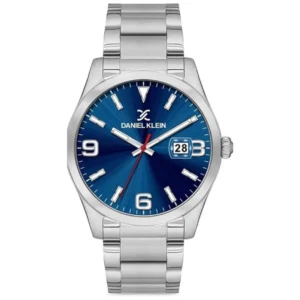 DANIEL KLEIN DK.1.12573-2 GENTS Watch – SILVER STAINLESS STEEL CASE & CHAIN, LIGHT BLUE DIAL WITH RADIUM HANDS & FIGURES, DATE DISPLAY - Image 1