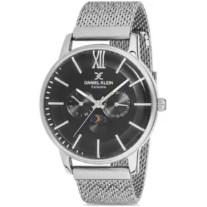 DANIEL KLEIN DK 1.12124-2 GENTS Watch – GREY MESH CHAIN & SILVER CASE, SILVER DIAL WITH RADIUM HANDS & FIGURES - Image 1