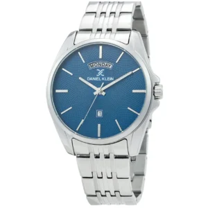 DANIEL KLEIN DK 1.12337-3 GENTS Watch – SILVER STAINLESS STEEL CASE & CHAIN, PATTERN BLUE DIAL WITH SILVER HANDS & FIGURES, DAY & DATE DISPLAY - Image 1