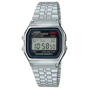 CASIO A159 VINTAGE GENTS Watch – SQUARE DIGITAL SCREEN, CHROME CASE & ALL SILVER CHAIN Design - Image 1