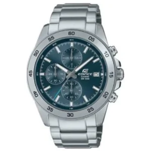 CASIO EFR-526D-2A GENTS Watch – 1/10-SECOND CHRONOGRAPH STOPWATCH, SUNBURST GREEN DIAL with DATE DISPLAY & ALL SILVER CHAIN Design - Image 1