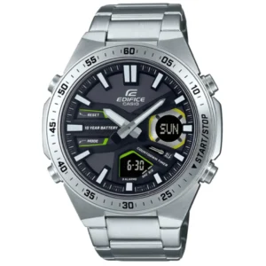 CASIO EDIFICE EFV-C110D-1A3VD GENTS Watch – ANA-DIGI BLACK DIAL with GREEN ACCENTS, SOLID STEEL CASE & STAINLESS STEEL CHAIN Design - Image 1