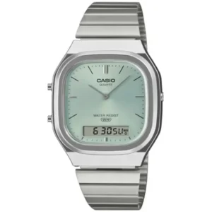CASIO AQ-240E-9A GENTS Watch – DUAL TIME ANA-DIGI, SUNRAY GOLD DIAL, SLIM OCTAGONAL CASE & ALL GOLDEN CHAIN Design - Image 1
