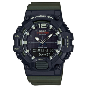 CASIO HDC-700-3A GENTS Watch – HEAVY-DUTY ANA-DIGI, 10-YEAR BATTERY, 100M WATER RESISTANCE, BLACK BEZEL & MILITARY GREEN RESIN STRAP Design - Image 1