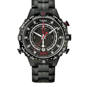 TIMEX IQ TIDE TEMP COMPASS MEN’S BLACK ION-PLATED STAINLESS STEEL BLACK DIAL QUARTZ WATCH T2P140 – 45MM - Image 1