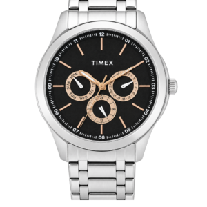 TIMEX MEN’S FASHION MULTI-FUNCTION BLACK DIAL STAINLESS STEEL QUARTZ WATCH T1000M20600 – 32MM - Image 1