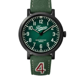 TIMEX ORIGINALS UNIVERSITY MEN’S BLACK CASE GREEN DIAL LEATHER WATCH TW2P83300 – 36MM - Image 1