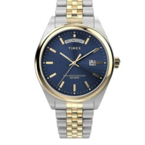 TIMEX LEGACY MEN’S TWO-TONE STAINLESS STEEL BLUE DIAL QUARTZ DAY-DATE WATCH TW2R62600 – APPROX. 34MM DIAL - Image 1