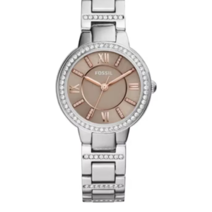 FOSSIL WOMEN’S SILVER STAINLESS STEEL METAL BAND BEIGE DIAL QUARTZ WATCH ES4147 – 28MM - Image 1