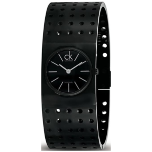CALVIN KLEIN K8322302 LADIES Watch – SWISS MADE MINIMALIST ALL BLACK DIAL, BLACK BRACELET CASE & POLISHED SILVER HANDS Design - Image 1