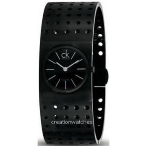 CALVIN KLEIN K1B23108 LADIES Watch – SWISS MADE MINIMALIST SILVER DIAL, POLISHED STEEL CASE & BLACK LEATHER RING STRAP Design - Image 1
