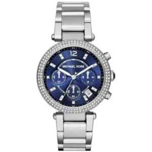 MICHAEL KORS MK6117 LADIES Watch – PARKER CHRONOGRAPH ROYAL BLUE DIAL, CRYSTAL PAVE BEZEL & POLISHED STAINLESS STEEL BRACELET Design - Image 1