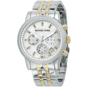 MICHAEL KORS MK5057 LADIES Watch – RUNWAY CHRONOGRAPH WHITE MOTHER OF PEARL DIAL, TWO-TONE STEEL CASE & BRACELET Design - Image 1