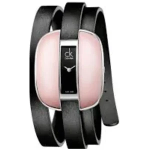 CALVIN KLEIN K2E23704 LADIES Watch – SWISS MADE SQUARE BLACK DIAL, SILVER BEZEL, PINK GOLD CASE & BLACK RUBBER STRAP Design - Image 1