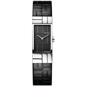 CALVIN KLEIN K0J23104 LADIES Watch – SWISS MADE SQUARE BLACK DIAL, POLISHED STEEL CASE & GENUINE BLACK LEATHER STRAP Design - Image 1
