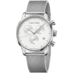 CALVIN KLEIN K2G27126 GENTS Watch – SWISS MADE CHRONOGRAPH, MINIMALIST SILVER-WHITE DIAL, DATE DISPLAY & STAINLESS STEEL MESH BRACELET Design - Image 1