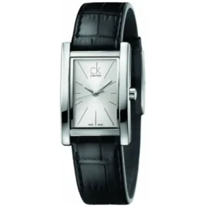 CALVIN KLEIN K4423112 LADIES Watch – SWISS MADE SQUARE WHITE DIAL, POLISHED STEEL CASE, SILVER HANDS & GENUINE BLACK LEATHER STRAP Design - Image 1