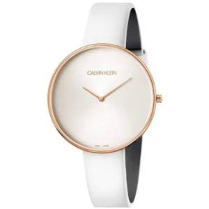 CALVIN KLEIN K8Y236L6 LADIES Watch – SWISS MADE MINIMALIST WHITE DIAL, POLISHED ROSE GOLD CASE & GENUINE WHITE LEATHER STRAP Design - Image 1