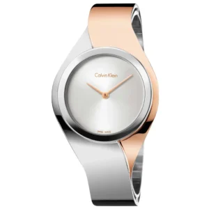 CALVIN KLEIN K5N2M1Z6 LADIES Watch – SWISS MADE MINIMALIST WHITE DIAL, TWO-TONE ROSE GOLD & STAINLESS STEEL BANGLE BRACELET Design - Image 1