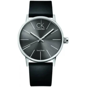 CALVIN KLEIN K7621107 GENTS Watch – SWISS MADE SUNRAY SILVER DIAL, SILVER & WHITE HANDS, POLISHED STEEL CASE & GENUINE BLACK LEATHER STRAP Design - Image 1