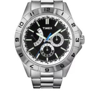 TIMEX RETROGRADE MEN’S BLACK DIAL STAINLESS STEEL QUARTZ WATCH T2N516 – 35MM - Image 1