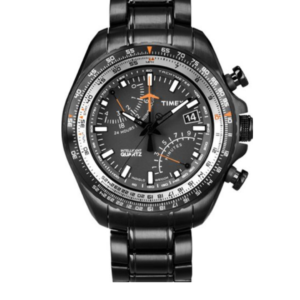 TIMEX INTELLIGENT QUARTZ IQ FLY BACK CHRONOGRAPH MEN’S BLACK STEEL WATCH T2P103 – 43MM - Image 1