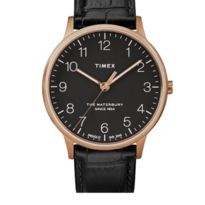 TIMEX WATERBURY CLASSIC MEN’S ROSE GOLD STAINLESS STEEL BLACK LEATHER WATCH TW2R96000 – 40MM - Image 1