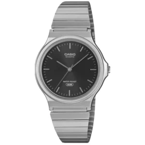 CASIO MQ-24DA-1A GENTS Watch – MINIMALIST SLIM PROFILE, SUNRAY JET BLACK DIAL & ALL SILVER CHAIN Design - Image 1