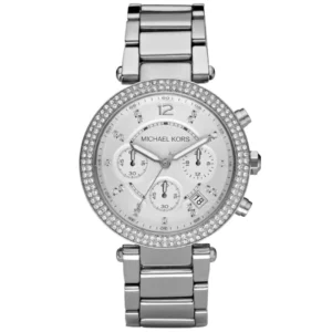 MICHAEL KORS MK5353 LADIES Watch – PARKER CHRONOGRAPH SILVER DIAL, SPARKLING CRYSTAL PAVE BEZEL & POLISHED STAINLESS STEEL BRACELET Design - Image 1
