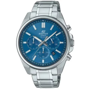 CASIO EDIFICE EFV-650D-2A GENTS Watch – CHRONOGRAPH SUNRAY BLUE DIAL with DATE, SOLID STEEL CASE & ALL SILVER CHAIN Design - Image 1