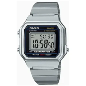 CASIO B650WD-1A VINTAGE GENTS Watch – RETRO SQUARE DIGITAL SCREEN, CHROME CASE & ALL SILVER CHAIN Design - Image 1