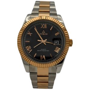 FITRON SS1904003M GENTS Watch – BLACK DIAL, ROSE GOLD TWO-TONE STAINLESS STEEL CASE & CHAIN, ROLEX STYLE DESIGN, QUARTZ MOVEMENT - Image 1