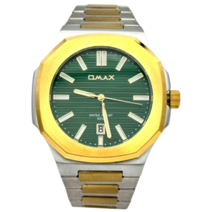 OMAX BFD003A005 GENTS Watch – GREEN DIAL, GOLDEN ACCENTS, SILVER & GOLD TWO-TONE CHAIN, QUARTZ MOVEMENT - Image 1