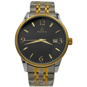 FITRON F9497M GENTS Watch – BLACK DIAL, TWO-TONE STAINLESS STEEL CASE & CHAIN, GOLDEN HANDS & FIGURES, DATE DISPLAY, QUARTZ MOVEMENT - Image 1
